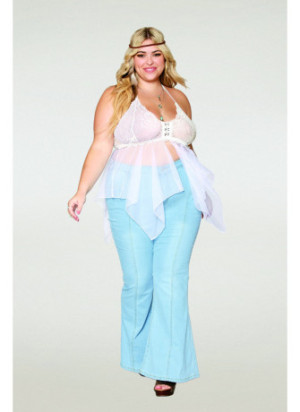 Babydoll et string grande taille en résille et dentelle blanche - DG13314WHT